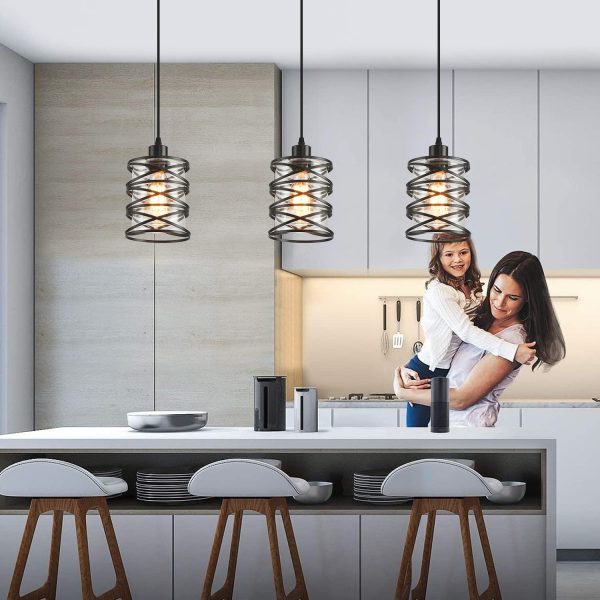 2 Pack Black Spiral Cage Pendant Lights with Clear Glass Shade, Suitable for Kitchen Island, Dining Table, Entryway, Restaurant - Image 2