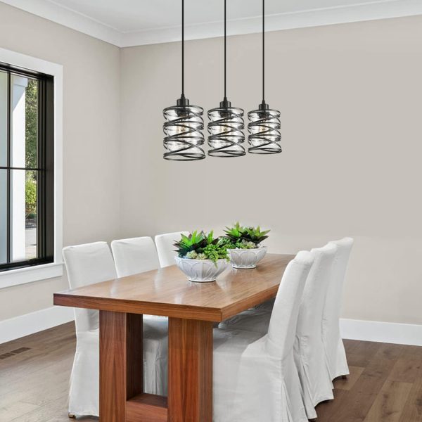 2 Pack Black Spiral Cage Pendant Lights with Clear Glass Shade, Suitable for Kitchen Island, Dining Table, Entryway, Restaurant - Image 9