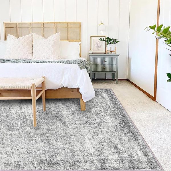 5x7 Washable Area Rug Gray Vintage Rug Traditional Floor Cover Foldable Thin Rug Kitchen Accent Rug Indoor Distressed Non Slip Carpet Floral Print Mat Bedroom Living Room Bathroom - Image 2