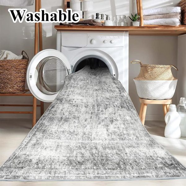 5x7 Washable Area Rug Gray Vintage Rug Traditional Floor Cover Foldable Thin Rug Kitchen Accent Rug Indoor Distressed Non Slip Carpet Floral Print Mat Bedroom Living Room Bathroom - Image 3