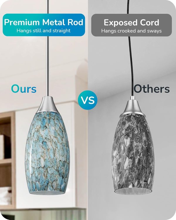 EDISHINE Pendant Light, Hand Blown Hanging Light Fixture, Adjustable Brushed Nickel Rods, Blue Glass Pendant Lighting for Kitchen Island, Sink, Bathroom, Dining Room - Image 6