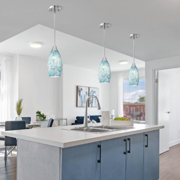 EDISHINE Pendant Light, Hand Blown Hanging Light Fixture, Adjustable Brushed Nickel Rods, Blue Glass Pendant Lighting for Kitchen Island, Sink, Bathroom, Dining Room - Image 9