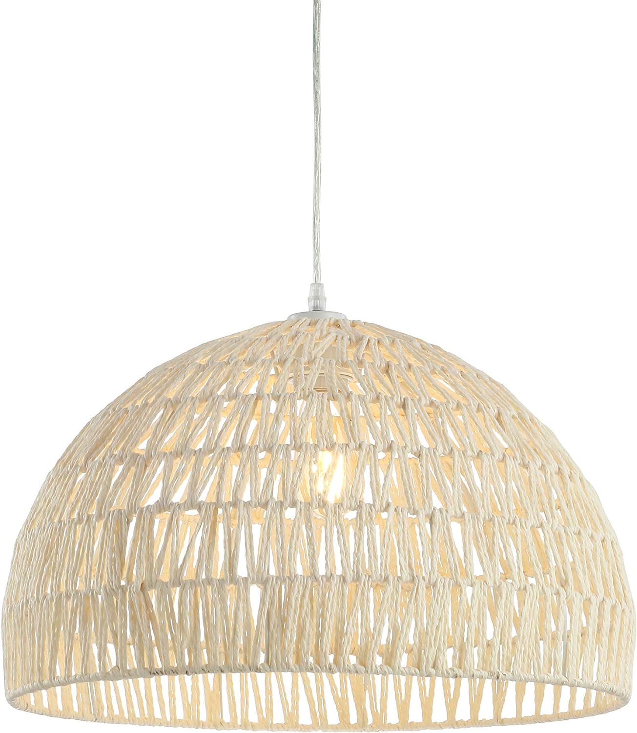 JONATHAN Y JYL6504A Campana 20" 1-Light Bohemian Modern Woven Rattan/Iron LED Pendant Farmhouse Coastal Adjustable Dining Room Living Room Kitchen Island Foyer Bedroom Hallway, Cream