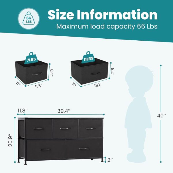 OLIXIS Dresser Storage with 5 Organizer Closet Chest Small Clothes Fabric Cabinet Kids Furniture Binis, Nightstand for Bedroom, Living Room, Nursery, Entryway, 5-Drawers, Classic Black - Image 3