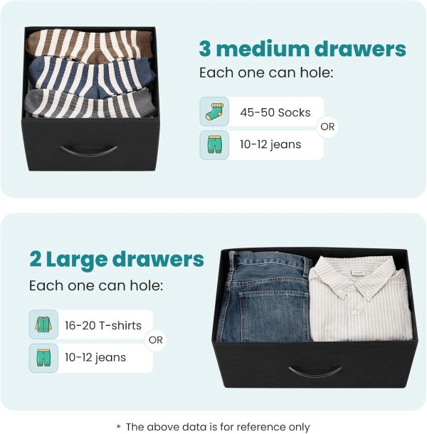 OLIXIS Dresser Storage with 5 Organizer Closet Chest Small Clothes Fabric Cabinet Kids Furniture Binis, Nightstand for Bedroom, Living Room, Nursery, Entryway, 5-Drawers, Classic Black - Image 4