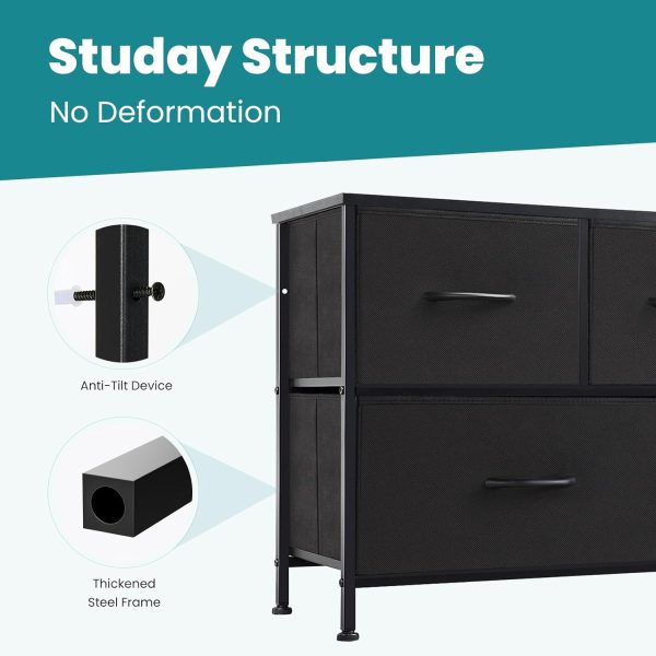 OLIXIS Dresser Storage with 5 Organizer Closet Chest Small Clothes Fabric Cabinet Kids Furniture Binis, Nightstand for Bedroom, Living Room, Nursery, Entryway, 5-Drawers, Classic Black - Image 7