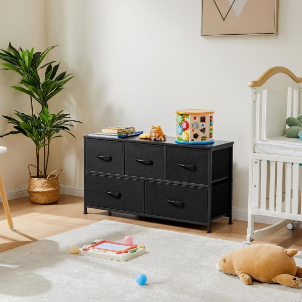 OLIXIS Dresser Storage with 5 Organizer Closet Chest Small Clothes Fabric Cabinet Kids Furniture Binis, Nightstand for Bedroom, Living Room, Nursery, Entryway, 5-Drawers, Classic Black - Image 9