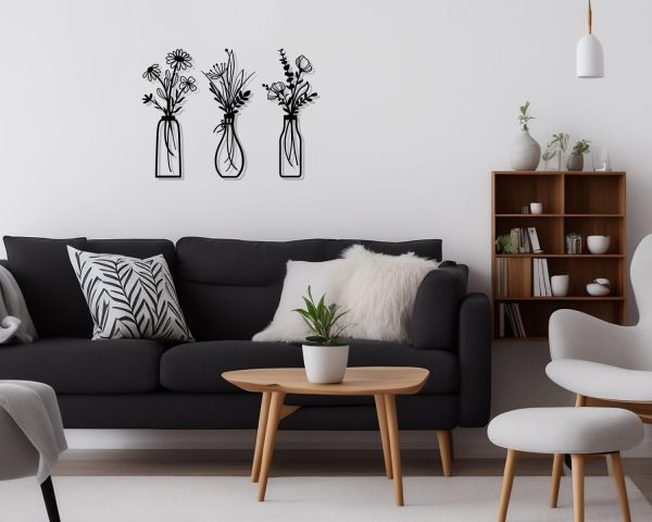 3 Pieces Metal Flowers Wall Arts - Rustic Farmhouse Decor Black Minimalist Flower Wall Decors for Living room Bathroom Bedroom Dining Room - Housewarming Gifts(Black, Vase-C) - Image 4