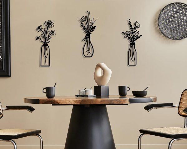 3 Pieces Metal Flowers Wall Arts - Rustic Farmhouse Decor Black Minimalist Flower Wall Decors for Living room Bathroom Bedroom Dining Room - Housewarming Gifts(Black, Vase-C) - Image 7