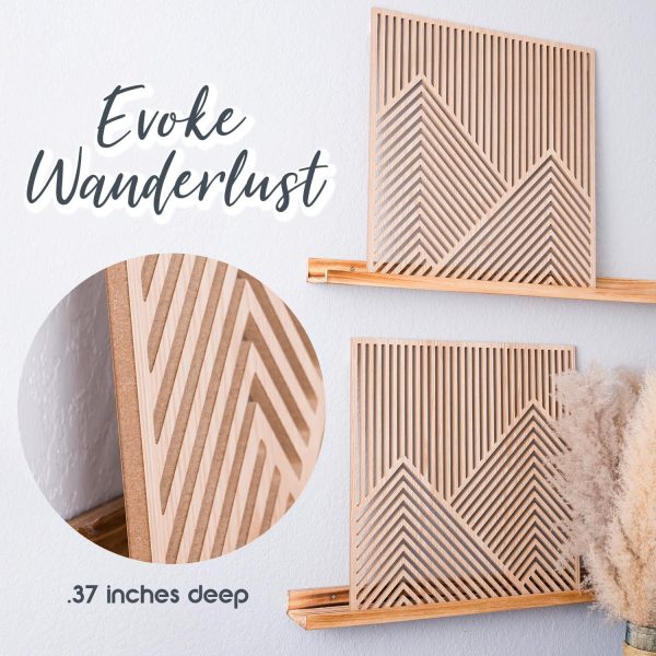 2 Pcs Wood Mountain Wall Art - Modern Wooden Panel Mountain Wall Decor, Decorative Forest Nature Abstract Line Minimalist Wall Art for Living Room Bedroom Farmhouse - Large 23.5”x23.5” - Image 4