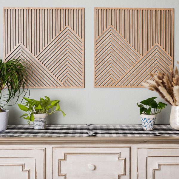 2 Pcs Wood Mountain Wall Art - Modern Wooden Panel Mountain Wall Decor, Decorative Forest Nature Abstract Line Minimalist Wall Art for Living Room Bedroom Farmhouse - Large 23.5”x23.5” - Image 5