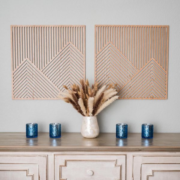2 Pcs Wood Mountain Wall Art - Modern Wooden Panel Mountain Wall Decor, Decorative Forest Nature Abstract Line Minimalist Wall Art for Living Room Bedroom Farmhouse - Large 23.5”x23.5” - Image 9