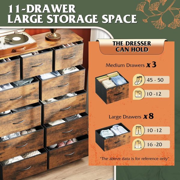 WLIVE Tall Dresser for Bedroom, Fabric Dresser Storage Tower, Dresser & Chest of Drawers Organizer Unit with 11 Drawers, Storage Cabinet, Hallway, Closets, Steel Frame, Wood Top - Image 4