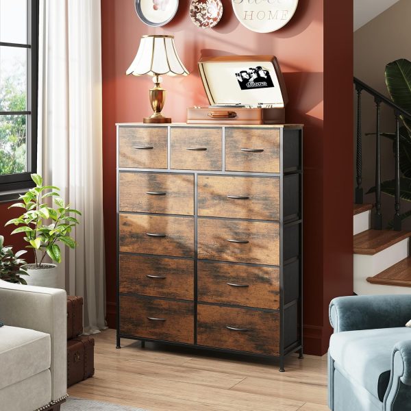 WLIVE Tall Dresser for Bedroom, Fabric Dresser Storage Tower, Dresser & Chest of Drawers Organizer Unit with 11 Drawers, Storage Cabinet, Hallway, Closets, Steel Frame, Wood Top - Image 8